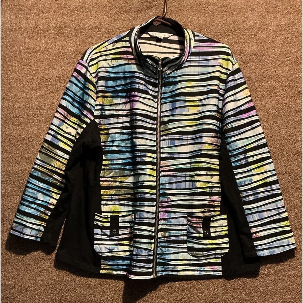Erin London Women's Light Weight Jacket XXL Striped Abstract Pockets Stretch